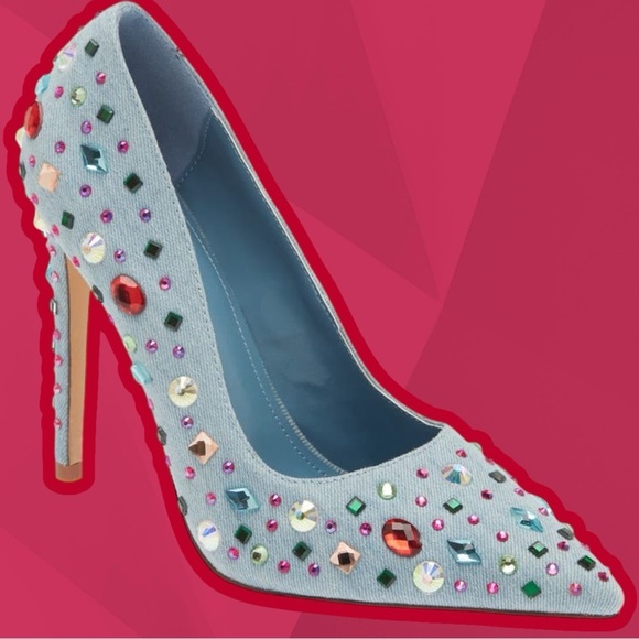 Azalea Wang Shoes - NWT Azalea Wang ‘Camellia’ Pointed Toe Stiletto Pump in “Blue Denim” Jeweled 6